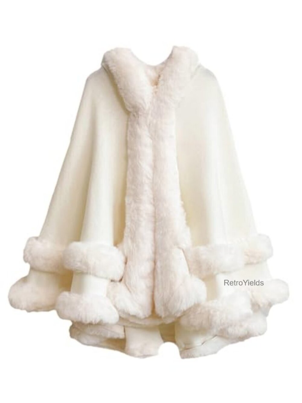 Oversized Knitted Poncho Cape Faux Fur Trim Open Front Shawl Wrap Cardigan